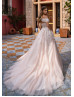 Off Shoulder Ivory Lace Blush Tulle Wedding Dress